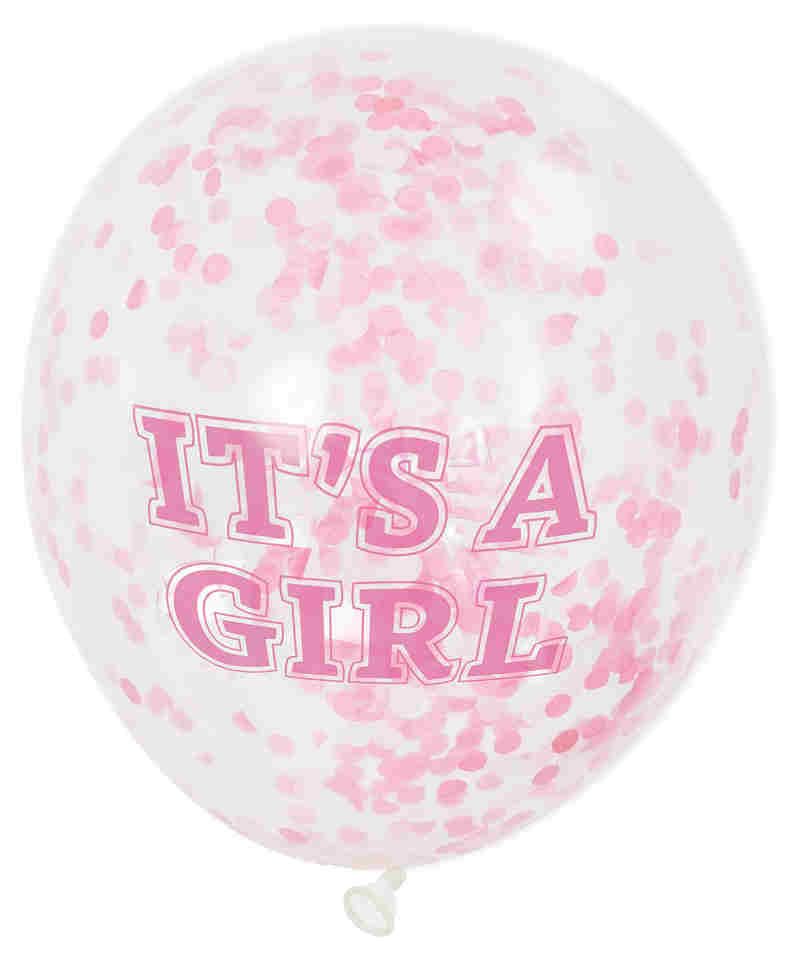 Ballon 30cm 6 stuks Babygirl met confetti