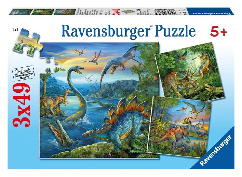 Puzzel 3x49 stukjes Dinosauriers