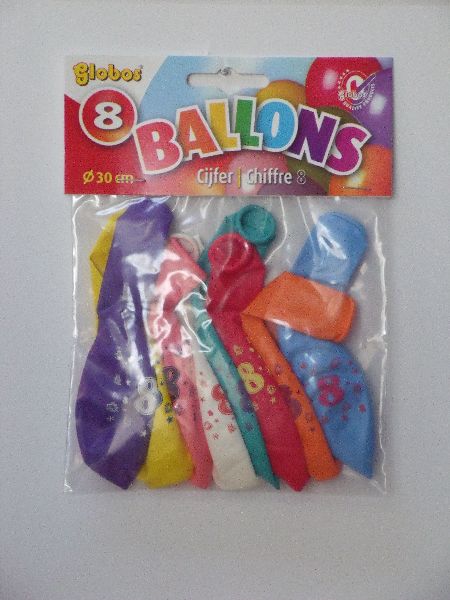 Ballonnen cijfer 8 no. 12 eenzijdig 5 zakjes met 8 stuks