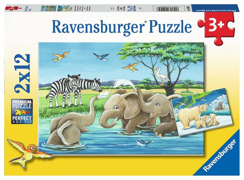 Puzzel 2x12 stukjes Jonge dieren uit de wereld