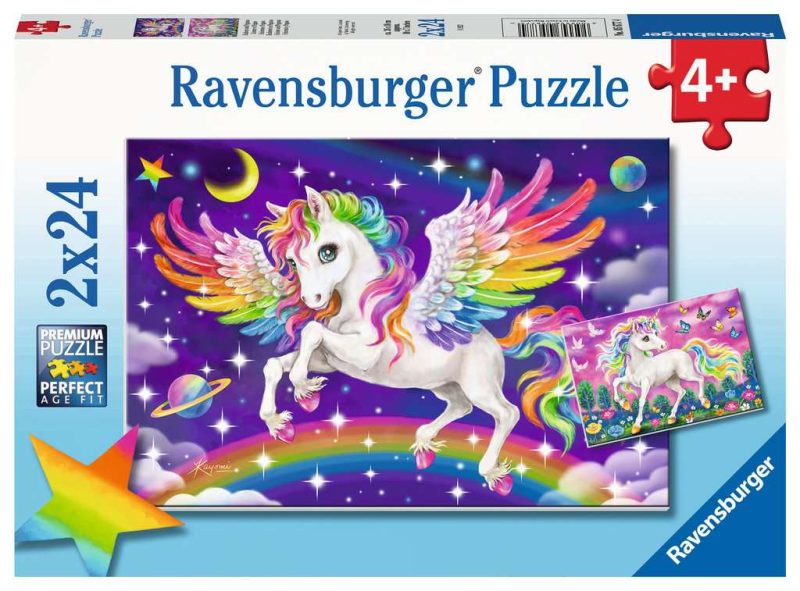 Puzzel 2x24 stukjes Eenhoorn en Pegasus