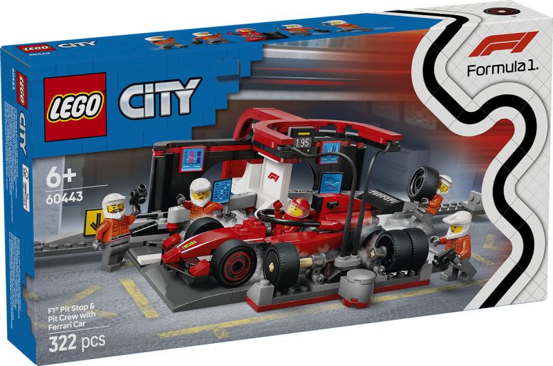 LEGO City F1 pitstop en pitcrew met Ferrari auto