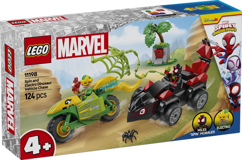 LEGO Spidey Spin en Electro achtervolging met dinovoertuigen