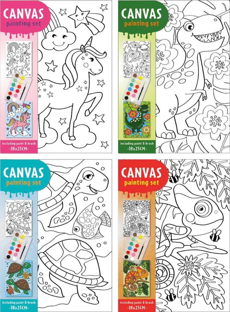 Canvas kleur je eigen schilderij set 3 stuks - 4 assorti