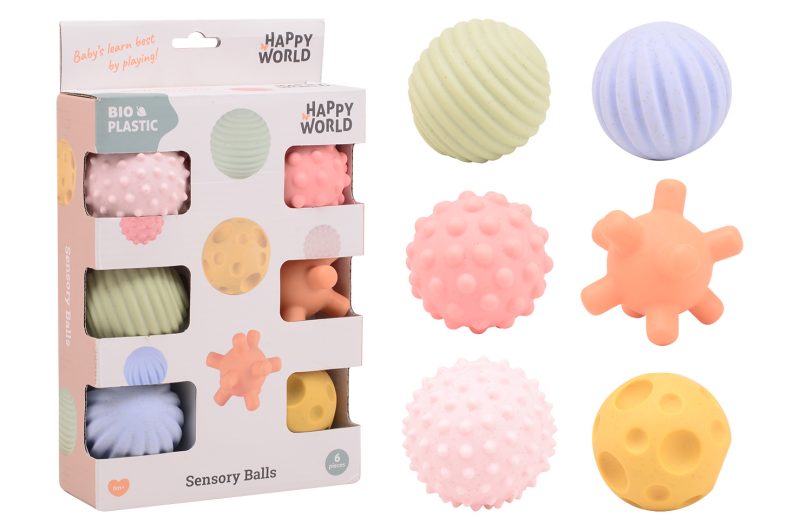 Happy World bio plastic motoriek en zintuig ballen, 6 in doo