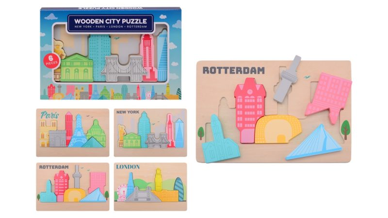 Houten puzzel Steden 4 assorti