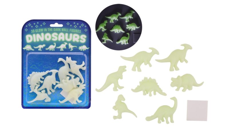 Glow in the dark 3D muur dino 's 7 stuks op kaart