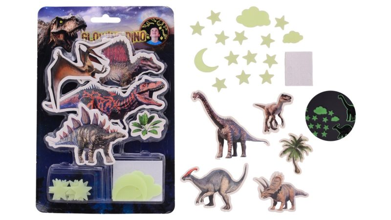 Glow in the dark dino muur stickers 2 assorti