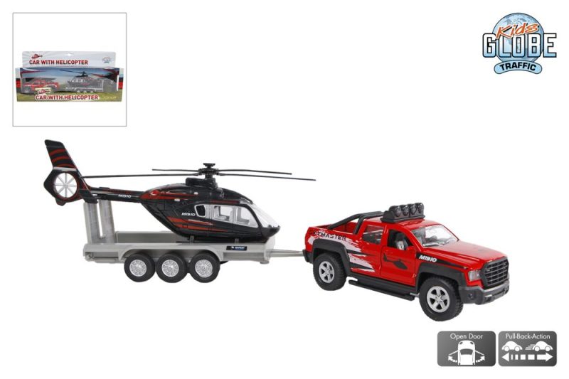 Kids Globe Die Cast terreinwagen met helikopter 35cm