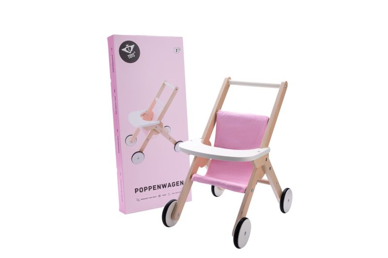 Poppen houten wandelwagen voor babypop - roze